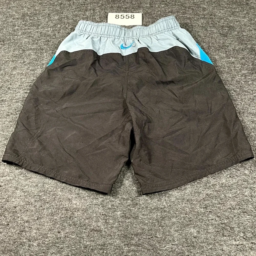 Nike Board Shorts Mens Small‎ Black Blue Flat Front Drawstring Outdoor Beach